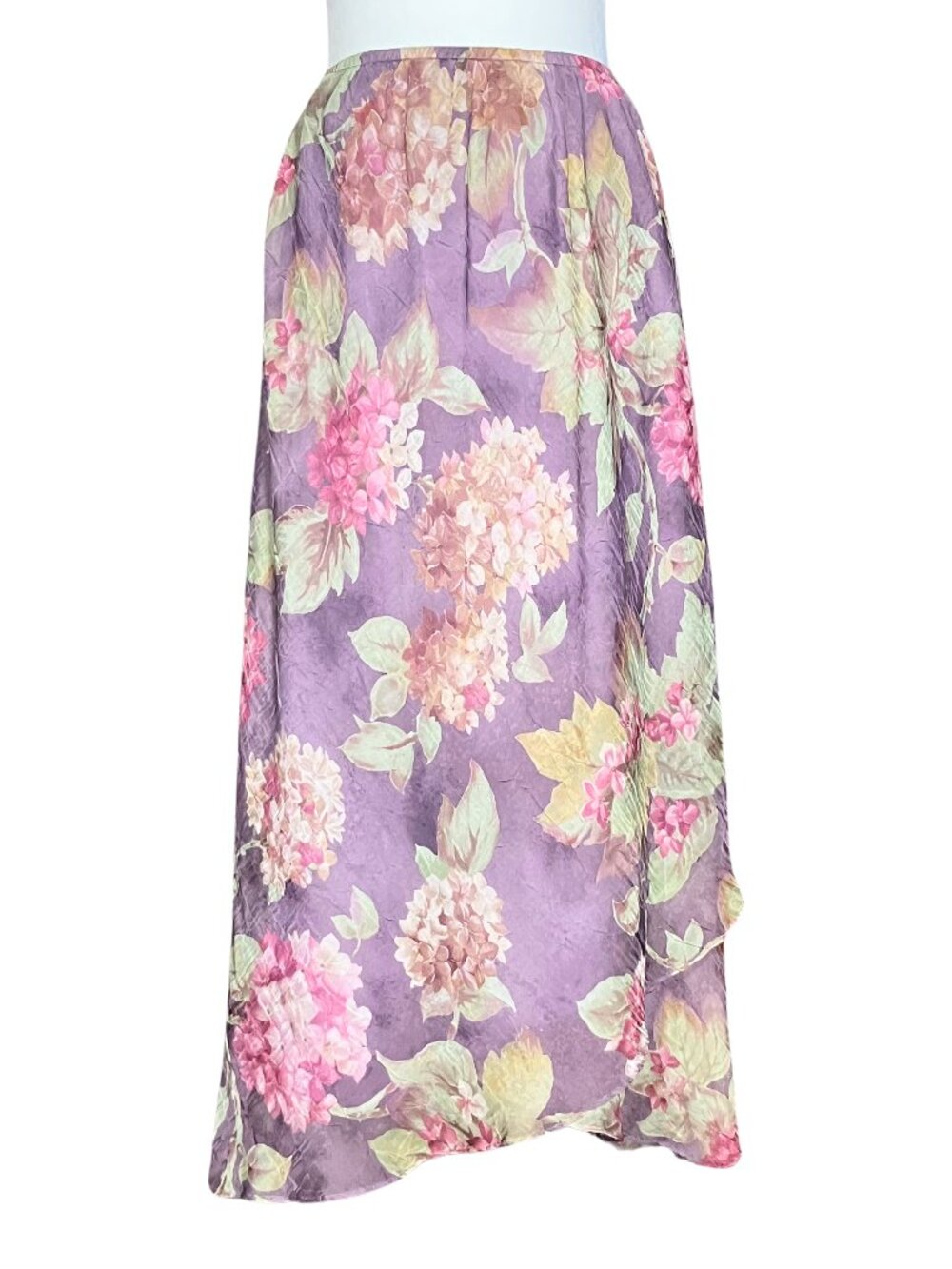 Vintage 90s Cottagecore Purple Floral Asymmetrical Midi Skirt. Medium 12. Fairy